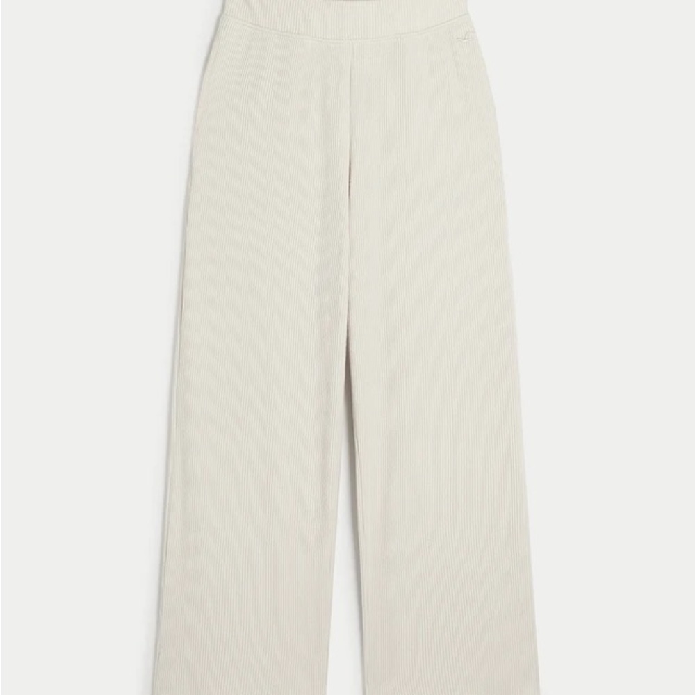 NWT Hollister Cream Ribbed Wide-Leg Pants